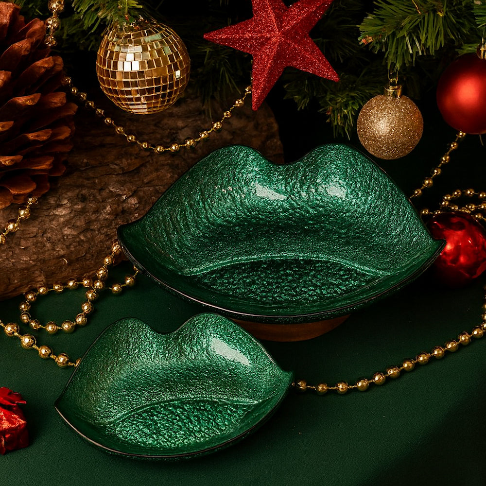 Ilary Queen Svuotatasche Lips Labbra in Vetro  Pop 22/17 cm Kiss Verde