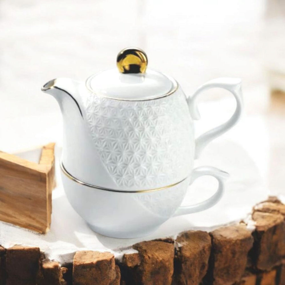 Ilary Queen Tea for One Bianca e Oro ø 15 h.15 Cm In Porcellana