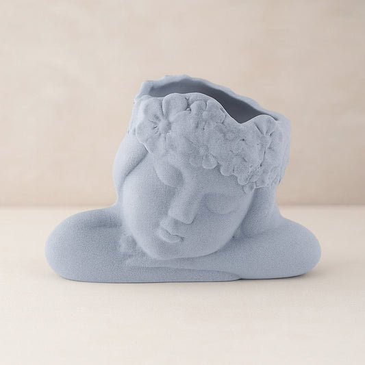 Ilary Queen Vaso Angelo Puttino Polvere Azzurro in Gres colorato 15x11 Cm