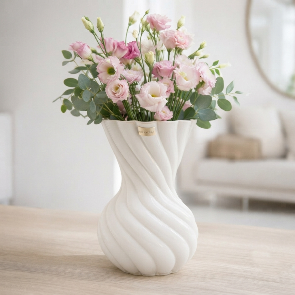 Ilary Queen Vaso Bianco Foulard in Vetro Design 21 cm