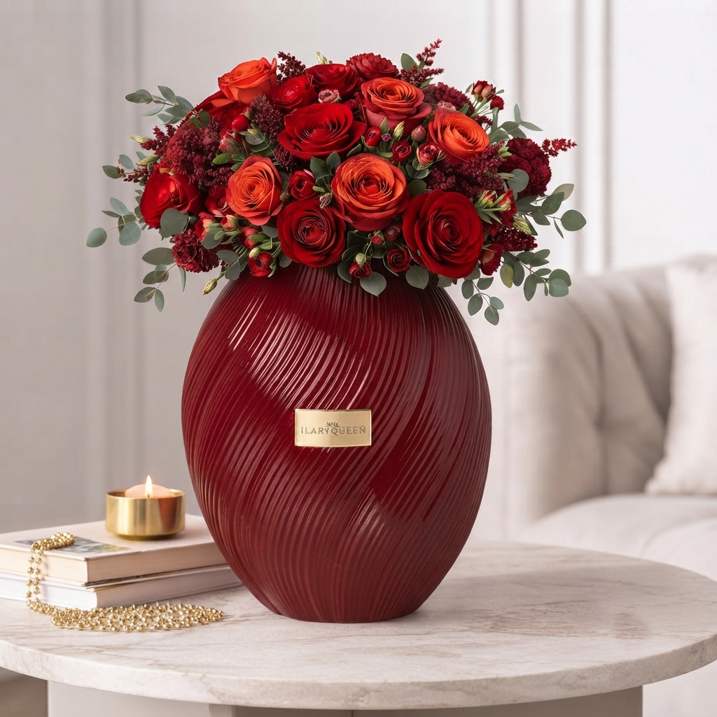 Ilary Queen Vaso Bordeaux Vetro Ovale Basic Design H 21,5 cm