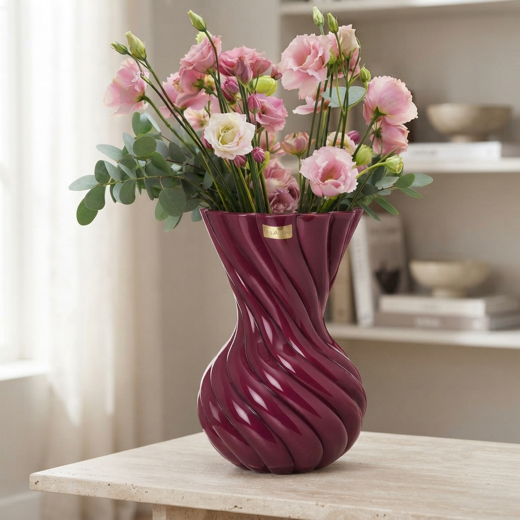 Ilary Queen Vaso Ciliegia Foulard in Vetro Design 21 cm