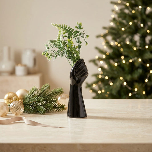 Ilary Queen Vaso Monofiore Mano Porcellana Nero Lucido H 22 cm