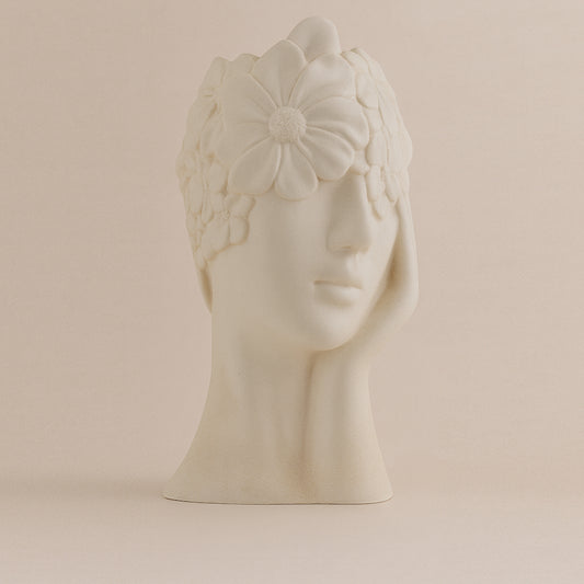 Ilary Queen Vaso Profilo Ceramica Crema con Fiori 10xh22 cm