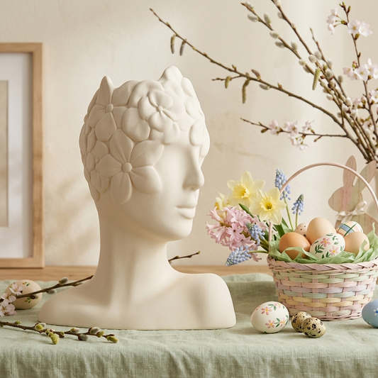 Ilary Queen Vaso Profilo Ceramica Crema con Fiori 14x17H cm