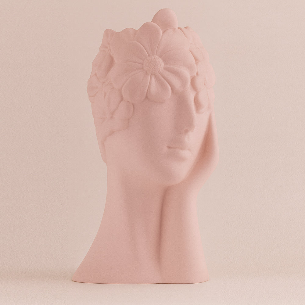 Ilary Queen Vaso Profilo Ceramica Rosa con Fiori 10xh22 cm