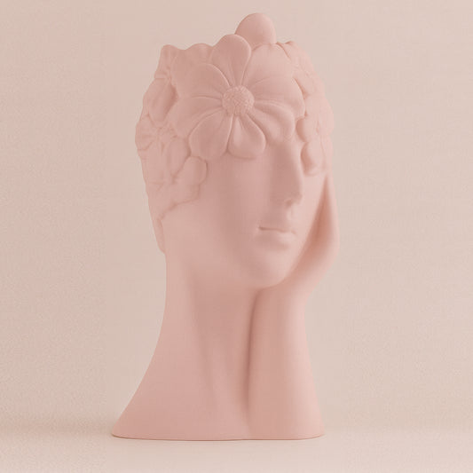 Ilary Queen Vaso Profilo Ceramica Rosa con Fiori 10xh22 cm