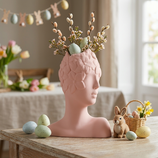 Ilary Queen Vaso Profilo Ceramica Rosa con Fiori 14x17H cm