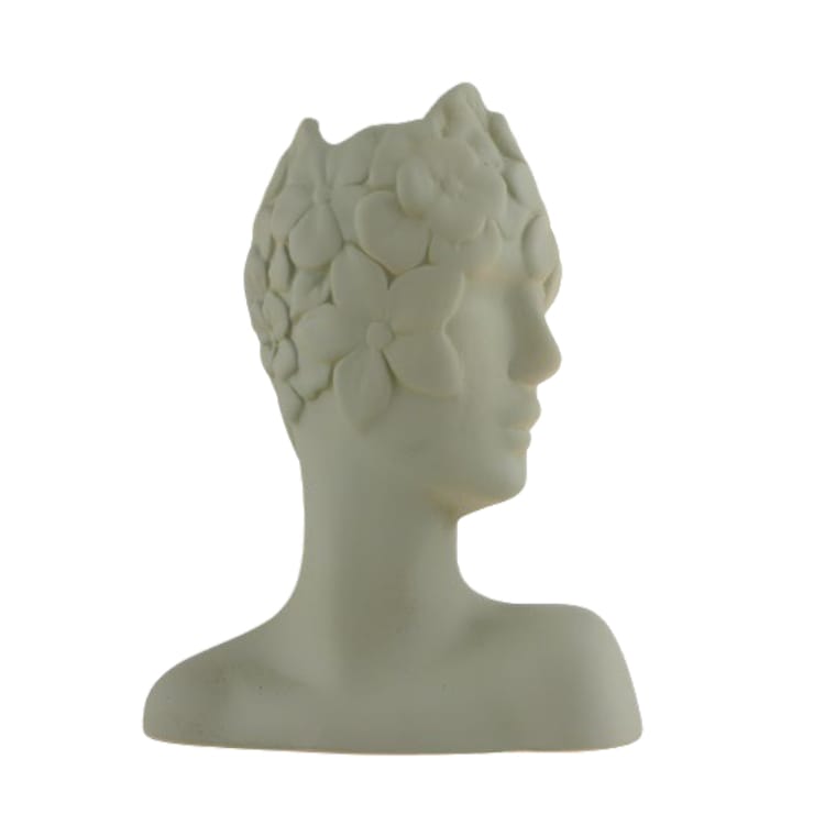 Ilary Queen Vaso Profilo Volto in Gres colorato 14x17 Cm Salvia