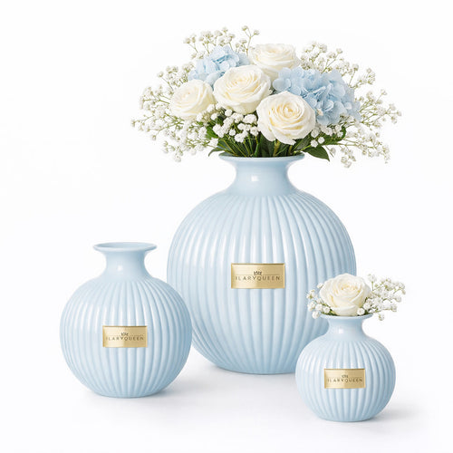 Ilary Queen Vaso a Sfera Celeste Polvere Basic in Vetro 23/17/15 cm