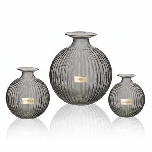 Ilary Queen Vaso a Sfera Fumè in Vetro Design Elegante 23/17/15 cm