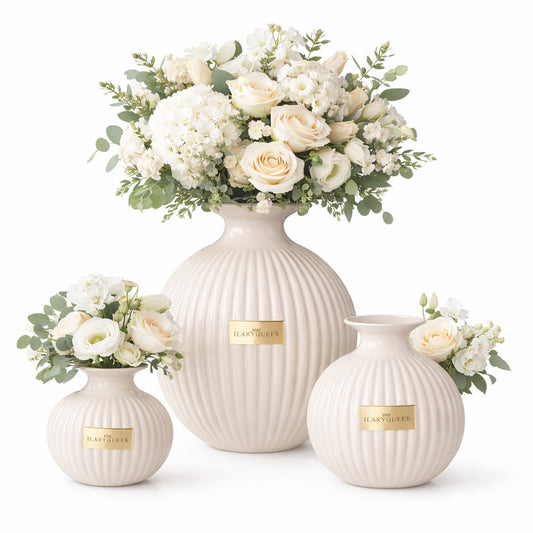 Ilary Queen Vaso a Sfera Panna Basic in Vetro 23/17/15 cm