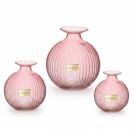 Ilary Queen Vaso a Sfera Rosa in Vetro Design Elegante 23/17/15 cm