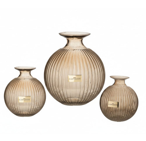 Ilary Queen Vaso a Sfera Tortora in Vetro Design Elegante 23/17/15 cm