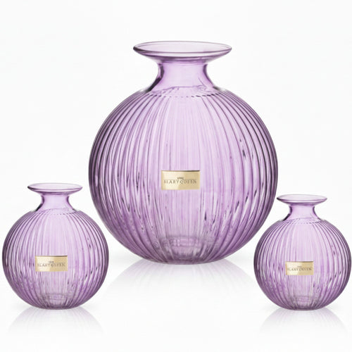 Ilary Queen Vaso a Sfera Viola in Vetro Design Elegante 23/17/15 cm