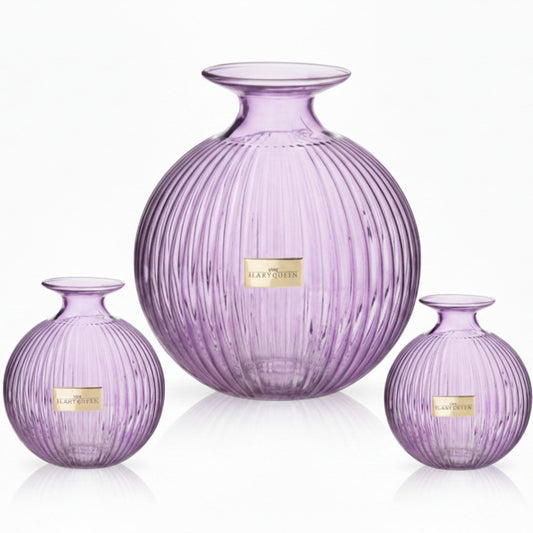 Ilary Queen Vaso a Sfera Viola in Vetro Design Elegante 23/17/15 cm