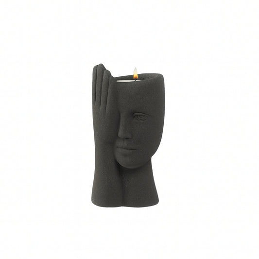 Ilary Queen Volto Porta Candela in Gres Antracite H 18 cm