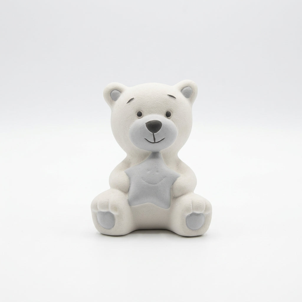 Ilary Queen orsetto in gres bianco e grigio con stella 9x7 cm