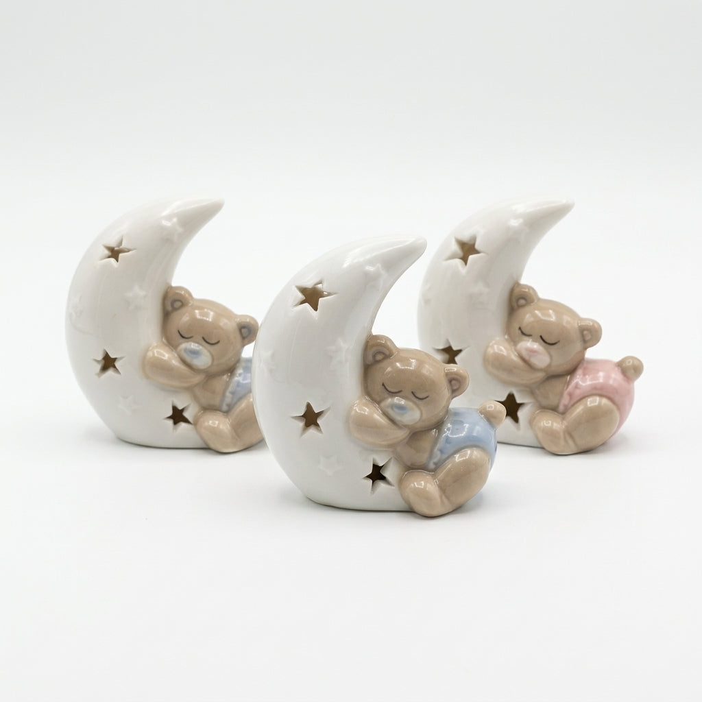 Ilary Queen set 3 orsetti su luna in ceramica rosa e azzurro 6x6 cm