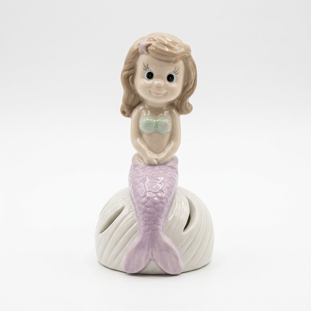 Ilary Queen sirena in porcellana lilla con LED H 12 cm