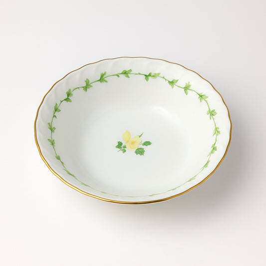 Insalatiera Atelier Sarti in porcellana Bouquet Giallo con oro zecchino 24kt 22x6.5 cm Made in Italy