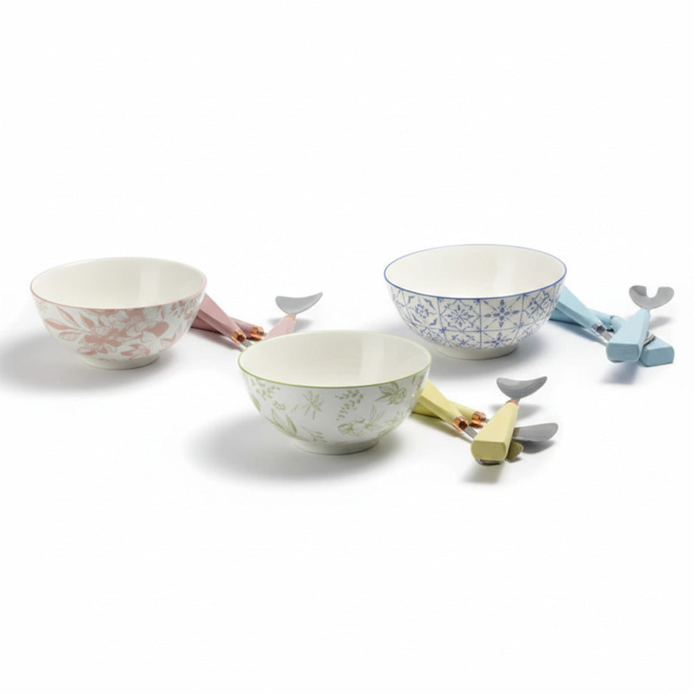 Insalatiera Madrhélen Linea Flora ceramica decorata 23x10 cm con posate