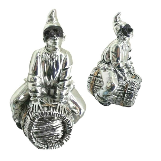 Italy Silver Pulcinella Sulla Botte Porta Fortuna Bagno Argento 9x15cm Regalo Scaramantico