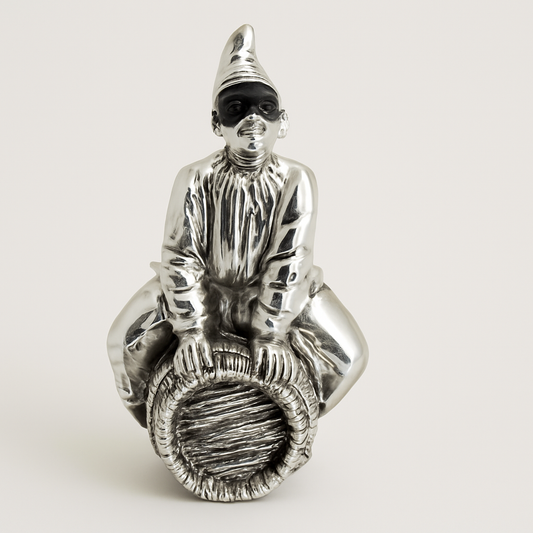 Italy Silver – Pulcinella sulla Botte Argentato 9x15 cm – Le Favole