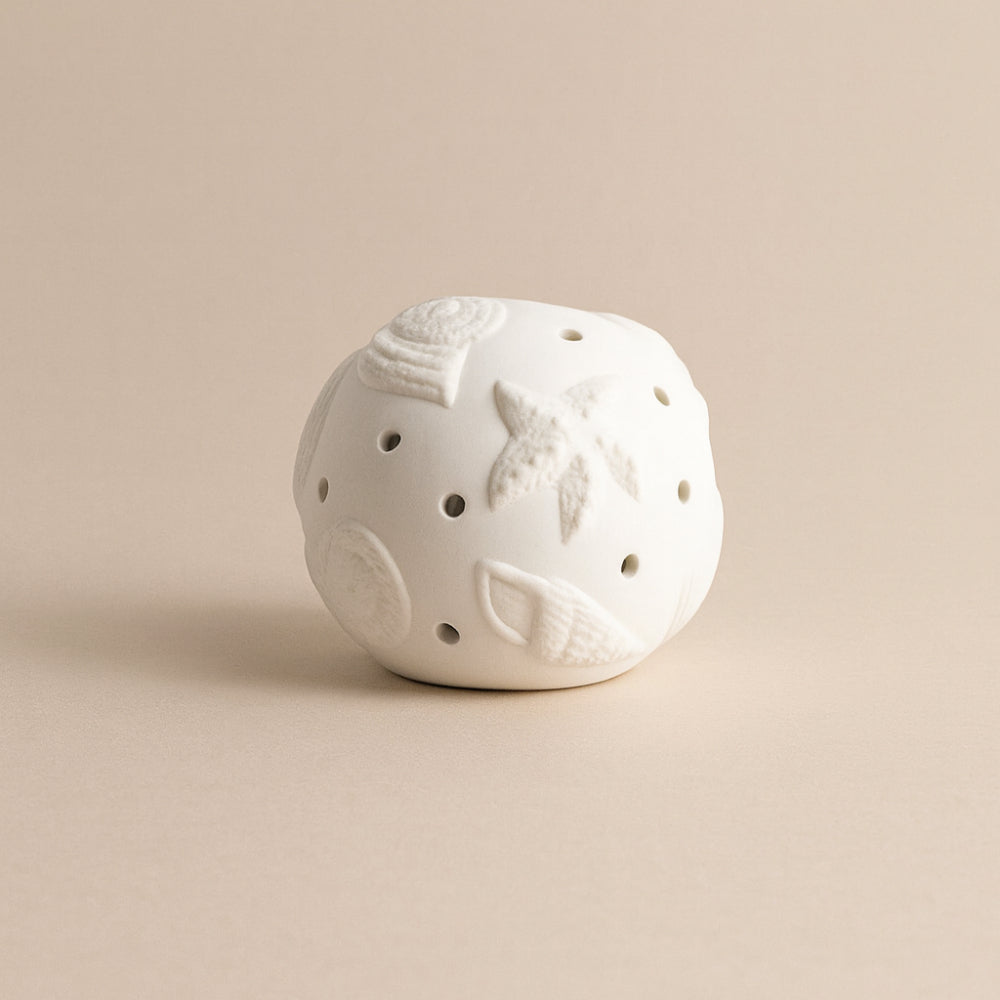 Joel porta candela sferico in ceramica biscuit con decoro marino Ø 11 cm