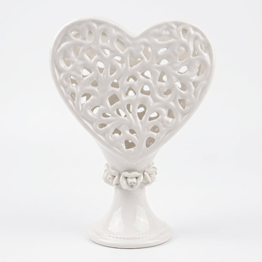 L'Arte di Nacchi Porta Candela a Cuore in Ceramica H20 L15 P7 cm