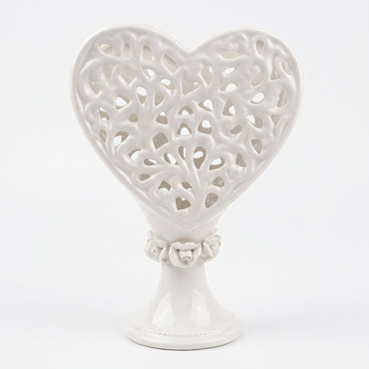 L'Arte di Nacchi Porta Candela a Cuore in Ceramica H20 L15 P7 cm