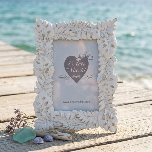 L'Arte di Nacchi portafoto bianco Shabby con cornice a foglie in rilievo, disponibile in 3 misure