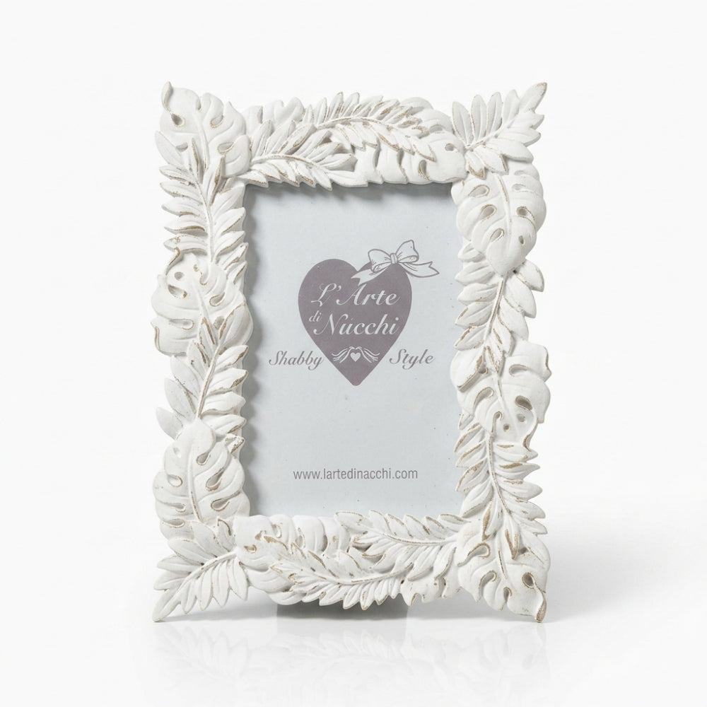 L'Arte di Nacchi portafoto bianco Shabby con cornice a foglie in rilievo, disponibile in 3 misure