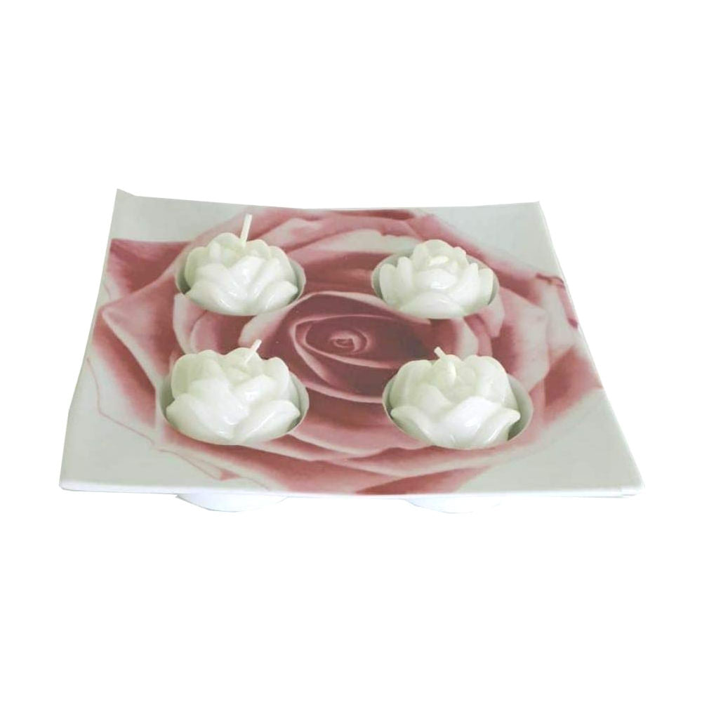 La Galleria Pami Porta Candele Tea Light Decoro Rose da Tavolo 17X17 Cm in Porcellana