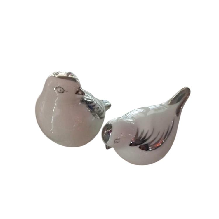 La Galleria Coppia di Uccelli in Porcellana Bianca con Dettagli in Platino 7x10cm