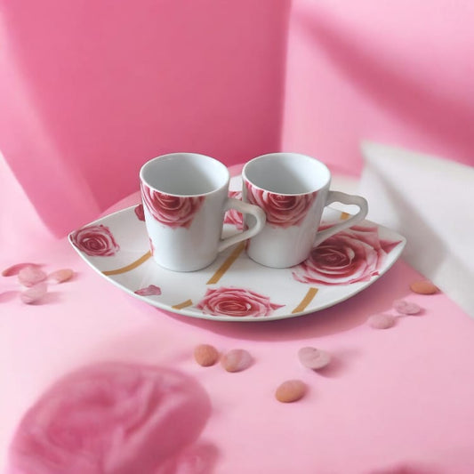 La Galleria Pami Set Vassoio 2 tazze decoro Rose in Porcellana 23x14cm