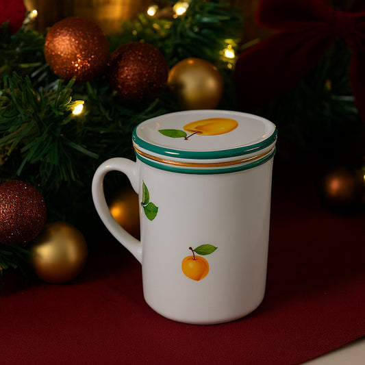 La Galleria – Tazza Mug Porcellana Albicocca con Filtro Tisana e Tappo (11x10 cm)