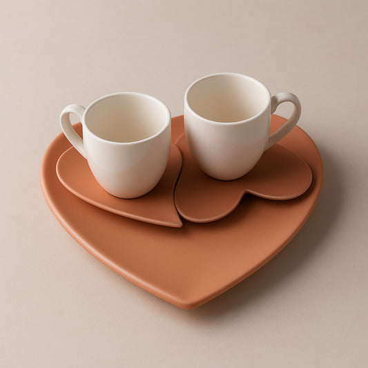 La Galleria set Tête-à-Tête cuore in ceramica cipria perlato 20×10 cm con tazzine