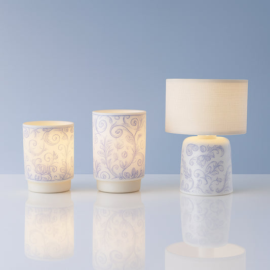 Lampada Cuorematto in vetro  cm con decoro maioliche e luce LED
