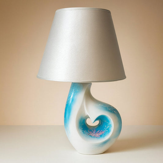 Lampada Sharon porcellana H 66 cm con paralume argento