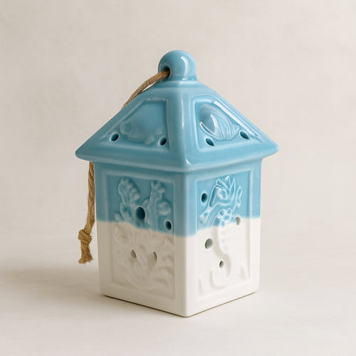 AD Creazioni Lanterna LED Porcellana Verde H 12 cm