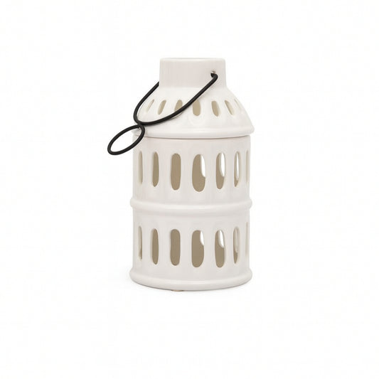 Lanterna bianca Palais Royal porta candela in metallo H16 cm