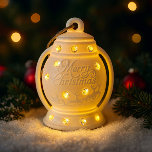 Lanterna decorativa natalizia Mascagni con scritta Merry Christmas e luce LED – altezza 19 cm