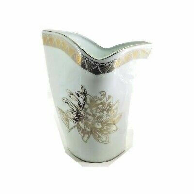 Limoges Vaso In Porcellana Fine Di H.26 Cm Con Decoro Peonia E Greca Platino