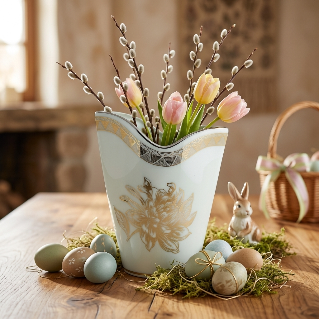 Limoges Vaso Porcellana Peonia Platino Decorativo 26x19x12 cm