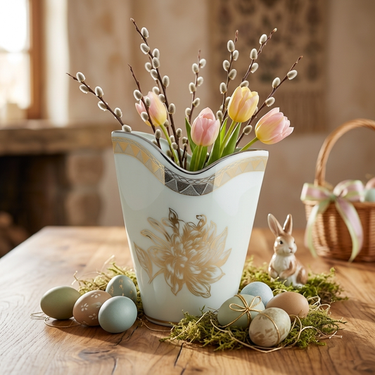 Limoges Vaso Porcellana Peonia Platino Decorativo 26x19x12 cm