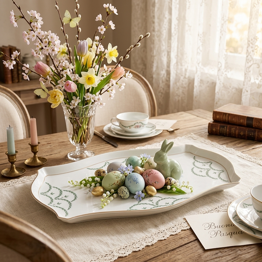 Limoges Vassoio Porcellana Fine Florence Decoro 40x27 cm