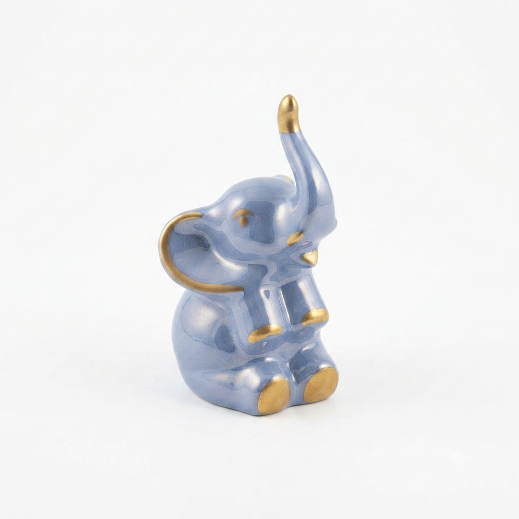 Longo Elefante Decorativo in Porcellana Azzurra Oro 10,5x5,5 cm