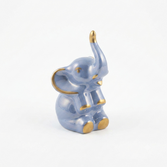 Longo Elefante Decorativo in Porcellana Azzurra Oro 10,5x5,5 cm