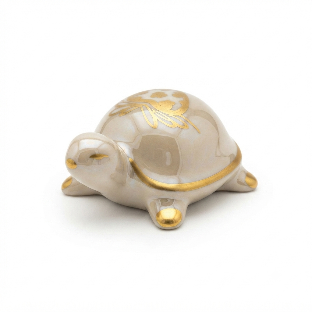 Longo Tartaruga in Porcellana Avorio e Oro 7,5x5,5xH4,5 cm